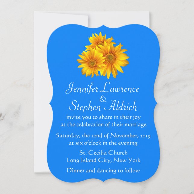 Sunflower Delight Blue Floral Wedding Invitation (Front)