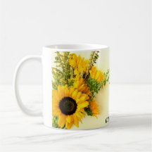Sunflower design coffee cup and motivating frace