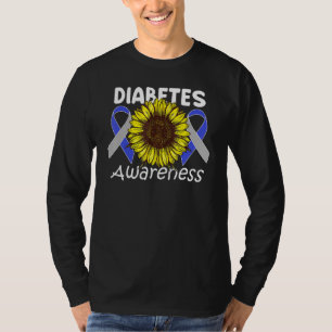 Sunflower Diabetes Awareness Grey Blue Ribbon Warr T-Shirt