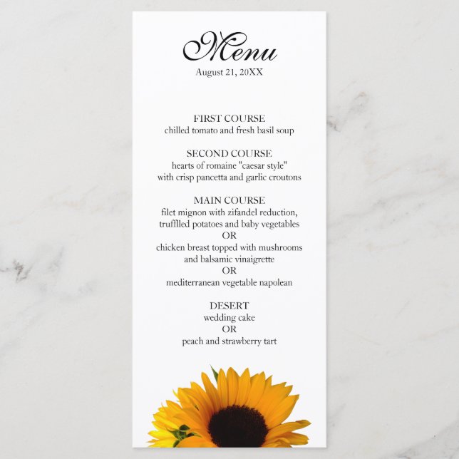 Sunflower Dinner Party Menu (Front)