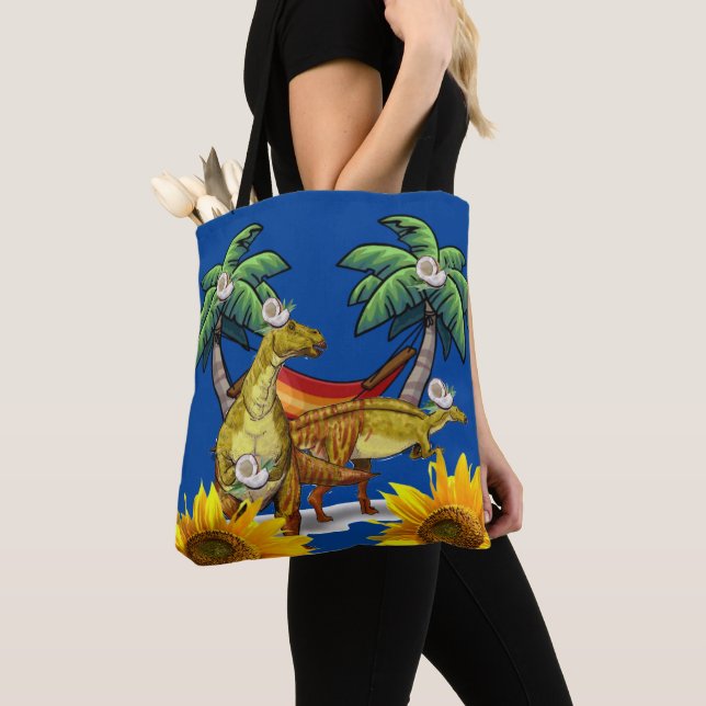Sunflower Dinosaur Tote Bag (Close Up)
