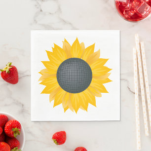 Sunflower Disco Ball Retro Party Vibe  Napkin