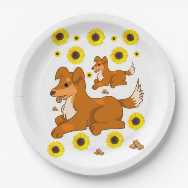Sunflower Dog Paper Plates (Front)