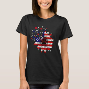 Sunflower Dog Paw American Flag 4th Of July Dog T-Shirt