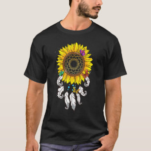 Sunflower Dream Catcher With Butterflies Dreamcatc T-Shirt