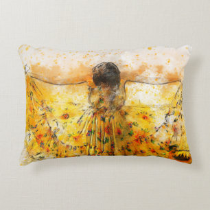 Sunflower Dress Watercolor Art Decorative Cushion