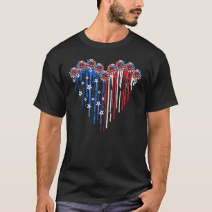 Sunflower Dripping Heart American Flag Patriotic 4 T-Shirt