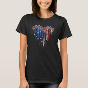 Sunflower Dripping Heart American Flag Patriotic 4 T-Shirt