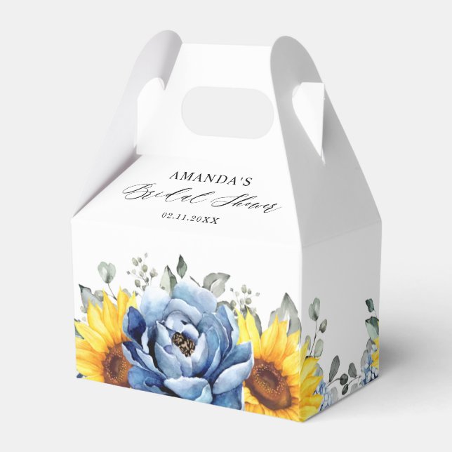 Sunflower Dusty Blue Slate Peony Bridal Shower     Favour Box (Back Side)
