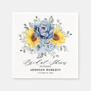 Sunflower Dusty Blue Slate Peony Bridal Shower     Napkin