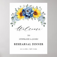 Sunflower Dusty Blue Slate Peony Rehearsal Dinner