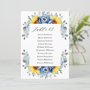 Sunflower Dusty Blue Slate Peony Seating Chart Invitation