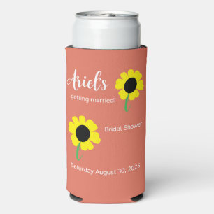 Sunflower Dusty Rose Floral Bridal Shower Seltzer Can Cooler