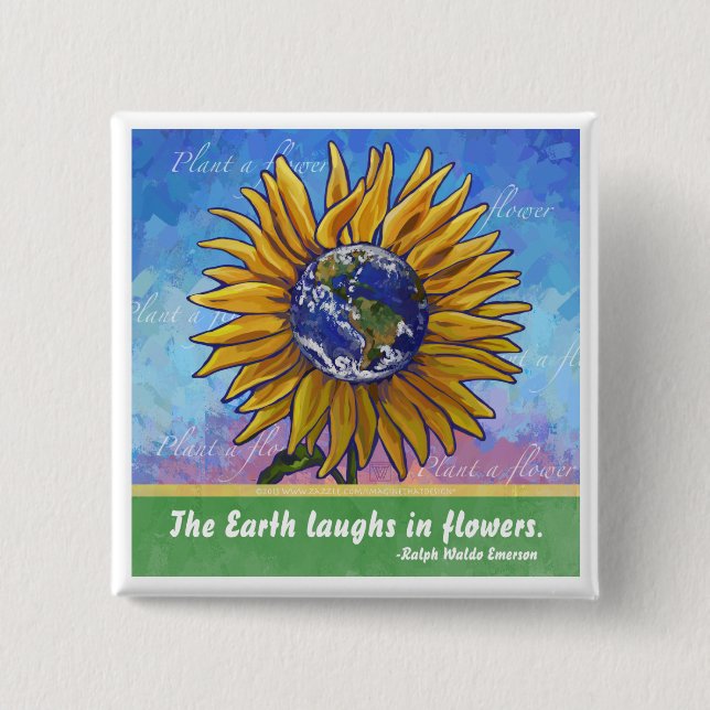 Sunflower Earth Art 15 Cm Square Badge (Front)