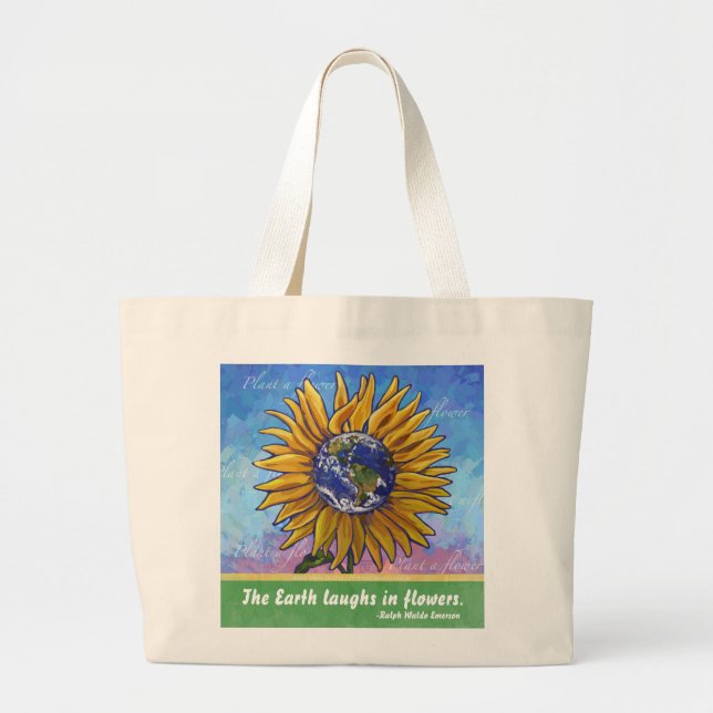 Sunflower Earth Art Large Tote Bag (Front)