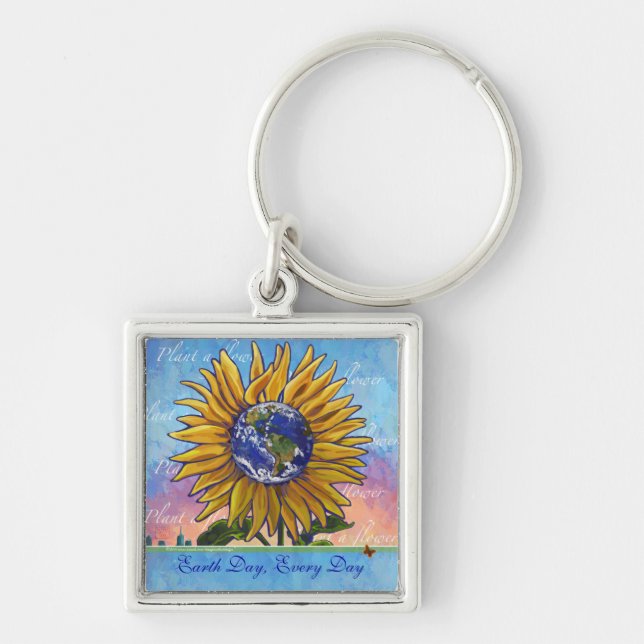 Sunflower Earth Day Every Day Keychain (Front)