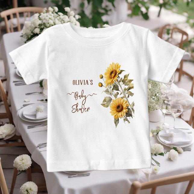 Sunflower Elegant Boho Floral Baby Shower Baby T-Shirt (Creator Uploaded)