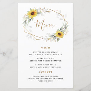 Sunflower Elegant Geometric Wedding Menu Cards