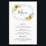 Sunflower Elegant Geometric Wedding Menu Cards<br><div class="desc">Design features watercolor greenery,  sunflowers,  printed gold elements and airy botanical leaves over a printed gold coloured geometric frame. The back features a matching greenery and sunflower wreath.</div>