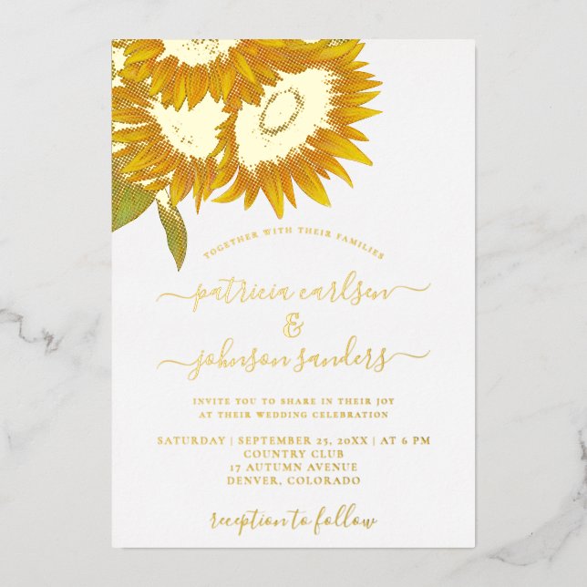 Sunflower elegant gold foil chic script wedding (Front)