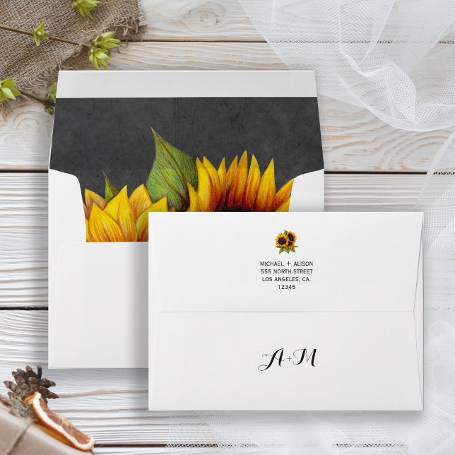 Sunflower elegant rustic fall trendy wedding envelope (Creator Uploaded)