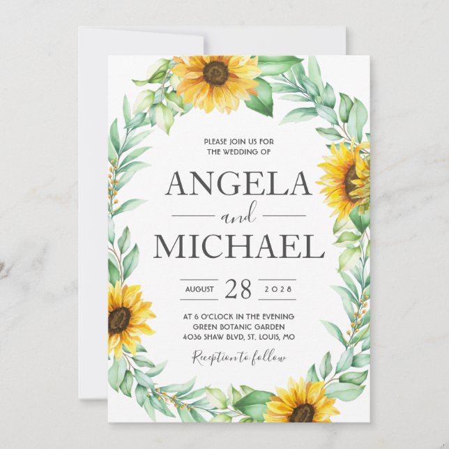 Sunflower Elegant Rustic Geometric Gold Invitation (Front)