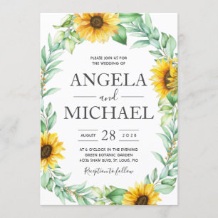Sunflower Elegant Rustic Geometric Gold Invitation