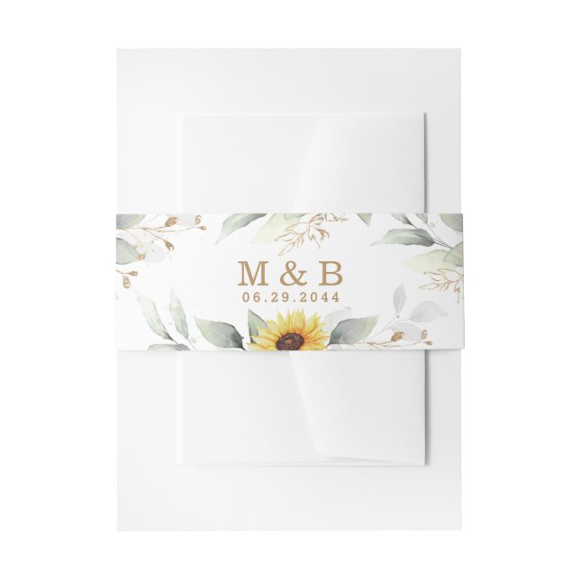 Sunflower Elegant Rustic Geometric Gold Wedding Invitation Belly Band (Front Example)