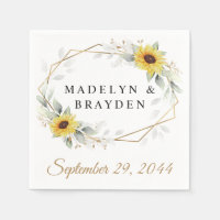 Sunflower Elegant Rustic Geometric Gold Wedding