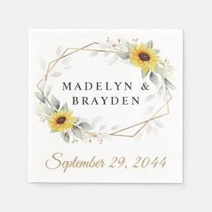 Sunflower Elegant Rustic Geometric Gold Wedding Napkin