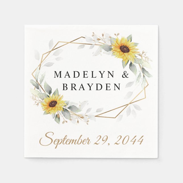 Sunflower Elegant Rustic Geometric Gold Wedding Napkin (Front)