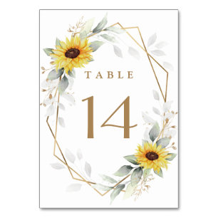 Sunflower Elegant Rustic Geometric Gold Wedding Table Number