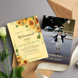 Sunflower Elegant Watercolor Retirement Party Invitation