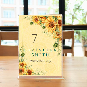 Sunflower Elegant Watercolor Retirement Party Table Number
