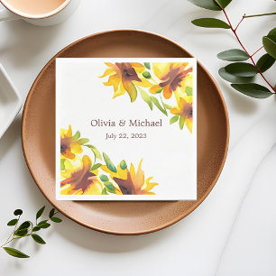Sunflower Elegant Watercolor Wedding Napkins