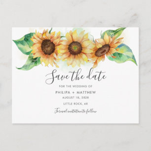 Sunflower Elegant Watercolor Wedding Save the Date Announcement Postcard