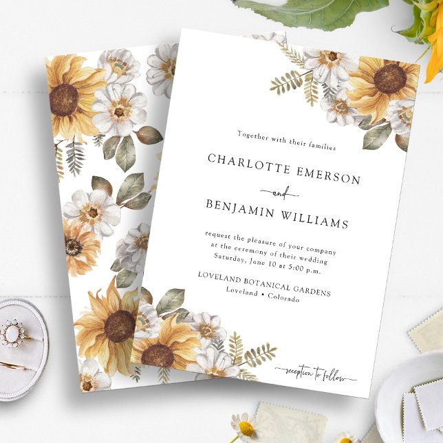Sunflower Elegant Wedding Invitation (Fall Sunflower Elegant Watercolor Floral Wedding Invitation by Painted Paperie
)