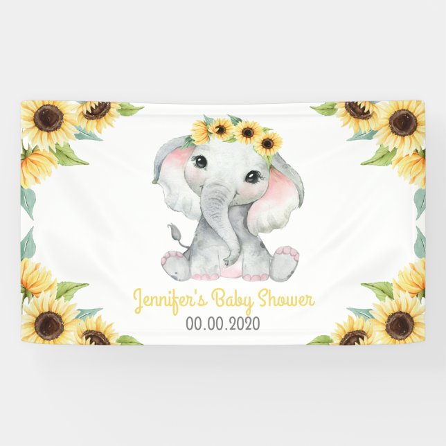 Sunflower Elephant Girl Banner for Baby Shower (Horizontal)