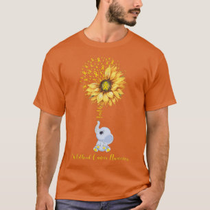 Sunflower Elephant Gold Ribbon Childhood Cancer Aw T-Shirt