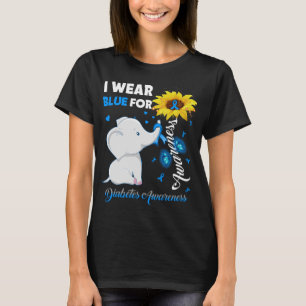 Sunflower Elephant I Wear Blue For Diabetes T-Shirt