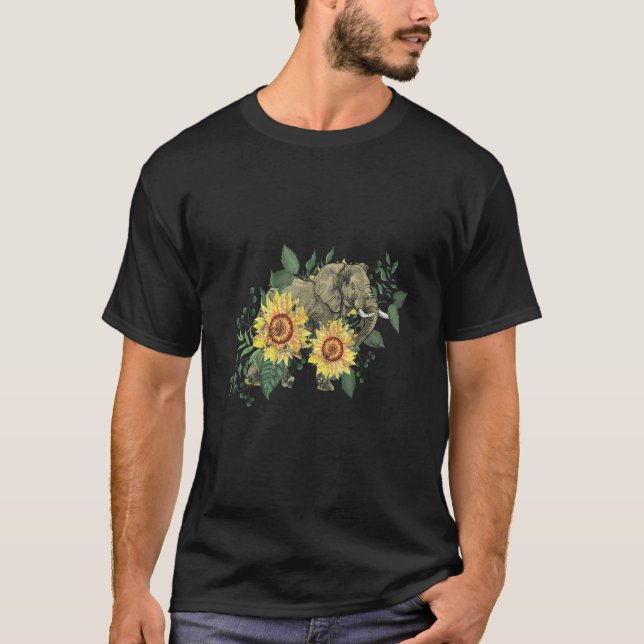 Sunflower Elephant Pocket Design Cute T-Shirt (Front)