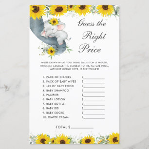 Sunflower Elephant Shower Guess the Right Price