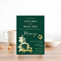 Sunflower Emerald green gold QR code Invitation
