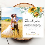 Sunflower Eucalyptus 2 Photos Wedding Thank You Card<br><div class="desc">Rustic watercolor sunflower and eucalyptus wedding thank you cards with 2 photos and script and  modern font.</div>