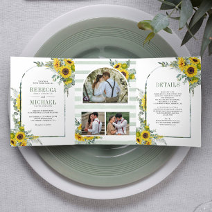Sunflower Eucalyptus Arch All in One Wedding Tri-Fold Invitation