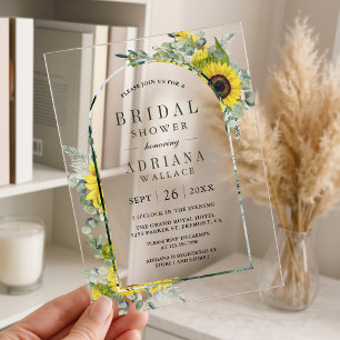 Sunflower Eucalyptus Arch Bridal Shower Acrylic Invitations