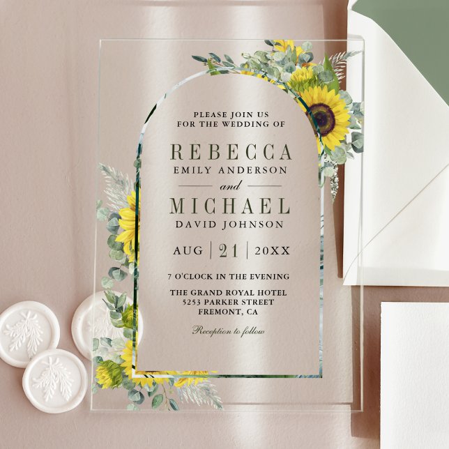 Sunflower Eucalyptus Arch Wedding Acrylic Invitations (Creator Uploaded)
