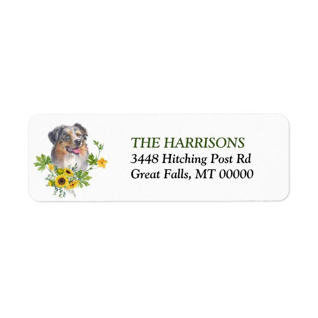 Sunflower Eucalyptus Australian Shepherd Dog Label (Front)