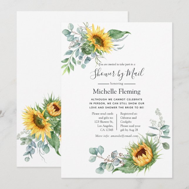 Sunflower Eucalyptus Baby or Bridal Shower by Mail Invitation (Front/Back)