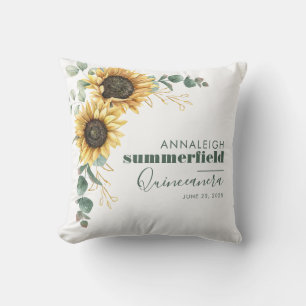 Sunflower Eucalyptus Birthday Quinceanera Floral Cushion
